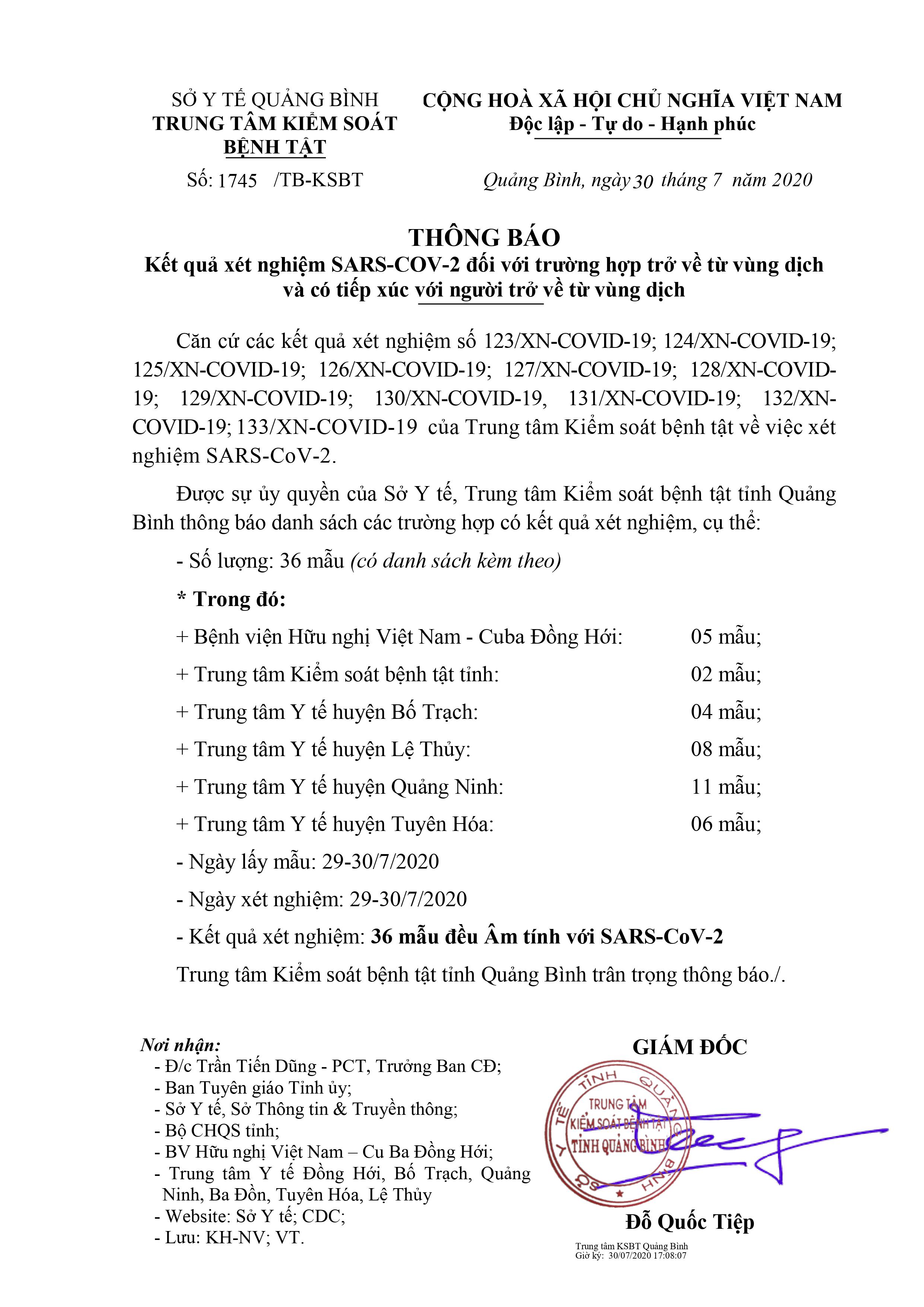 36 mẫu âm tính với SARS COV 2