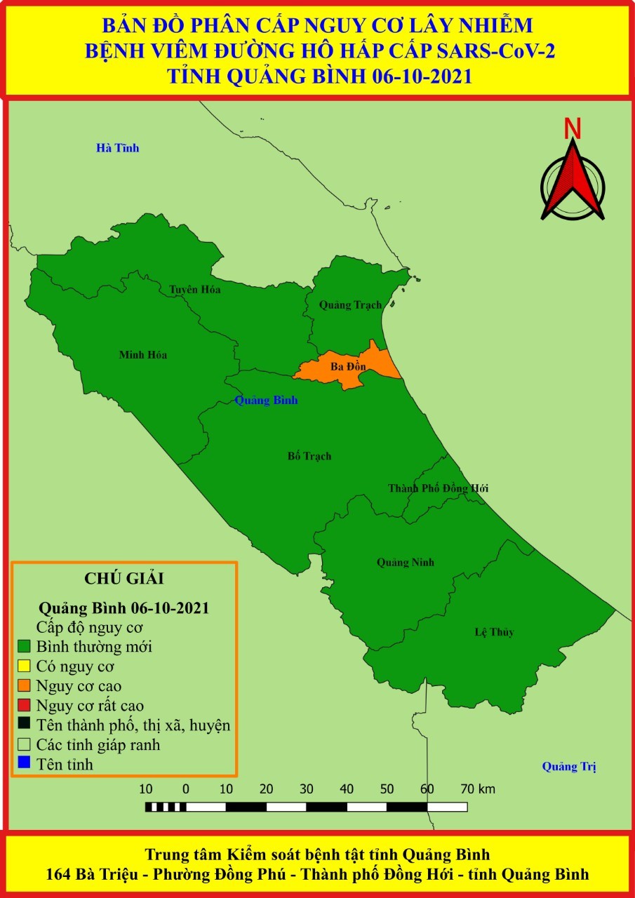 Bản đồ phân cấp nguy cơ lây nhiễm Covid 19 tỉnh Quảng Bình tính tới ngày 06 10 2021
