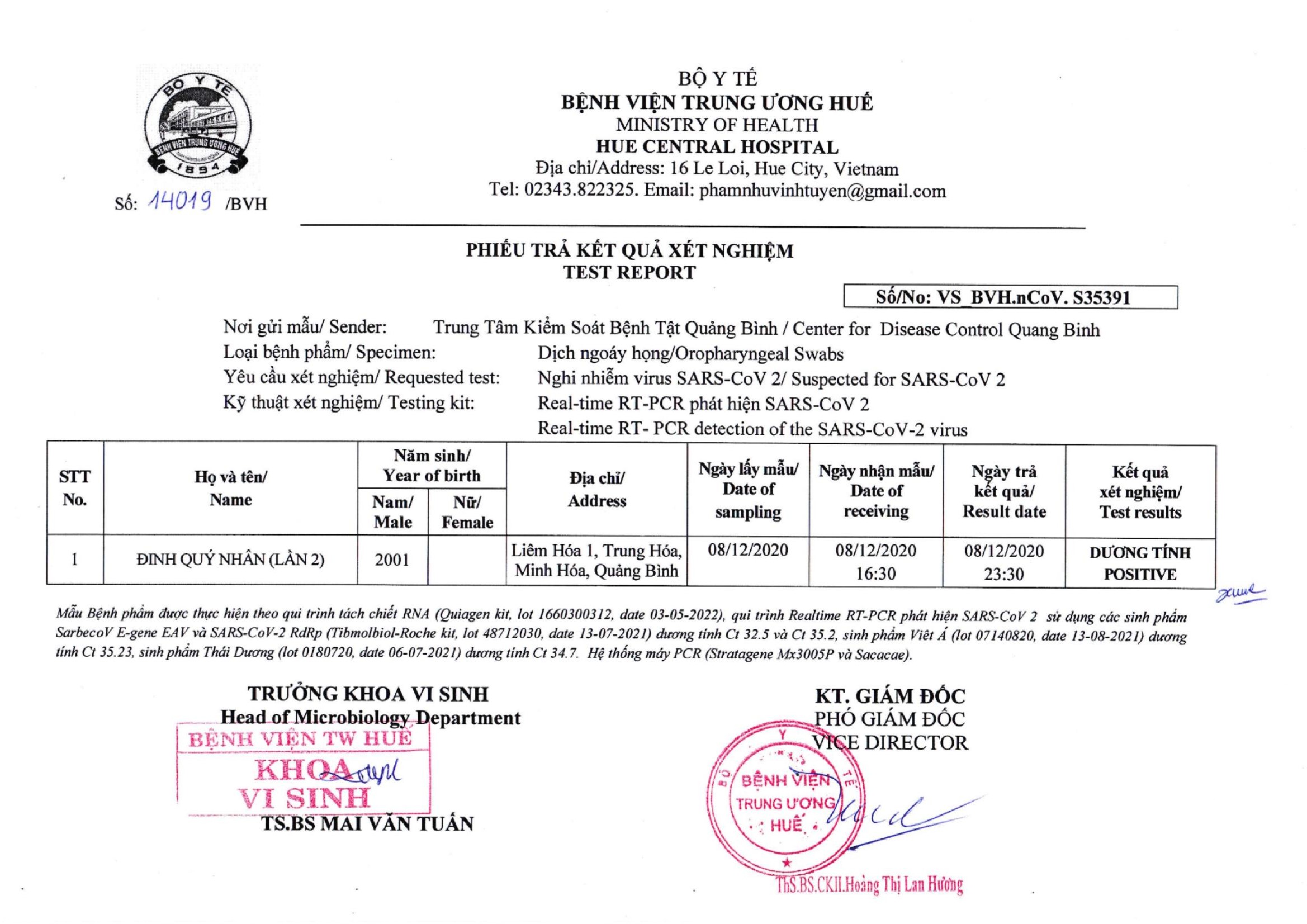 Phiếu XN Đinh Quý Nhân lần 2