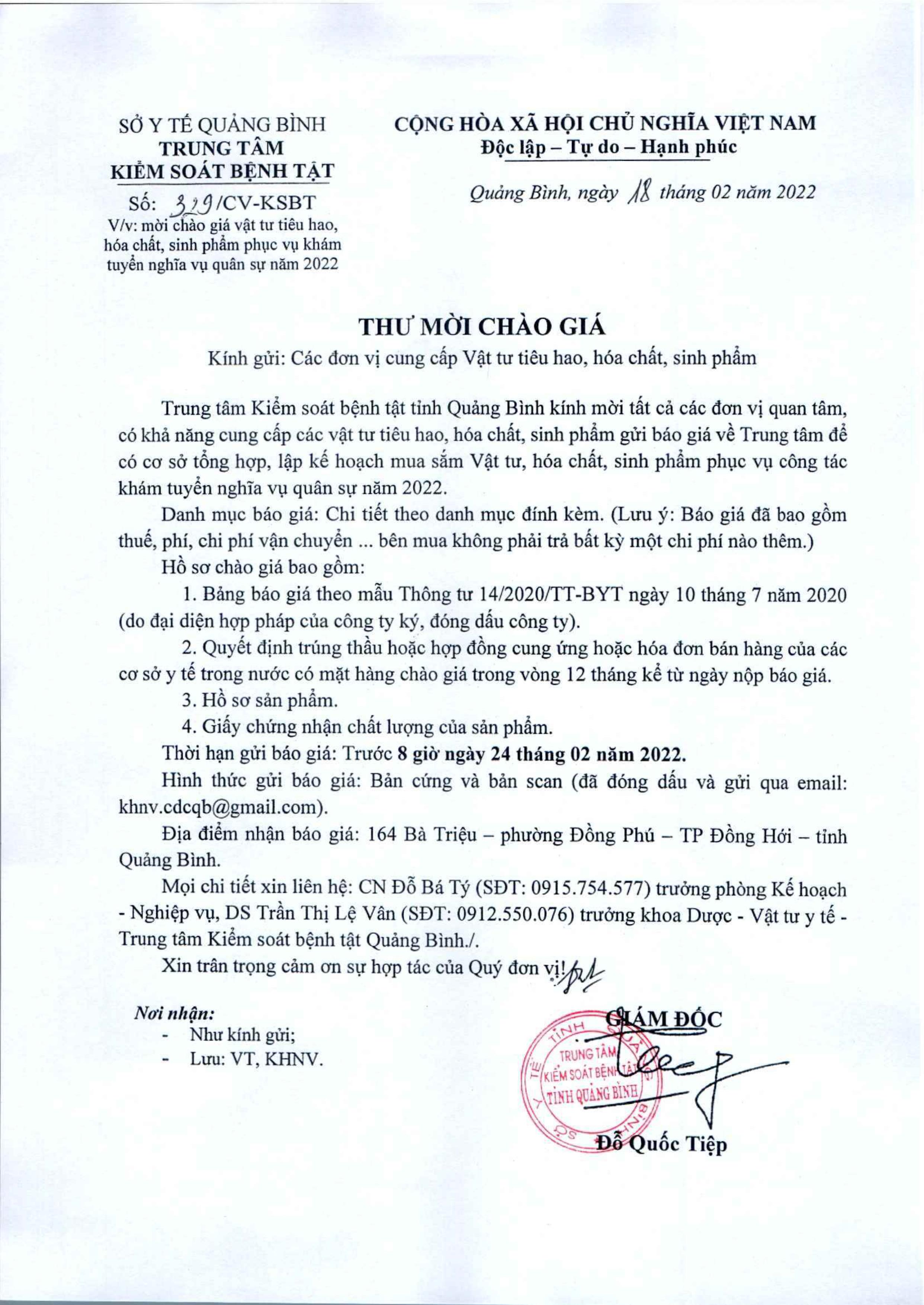 Thu moi chao gia vat tu tieu hao khám nghia vụ quân sự 0001