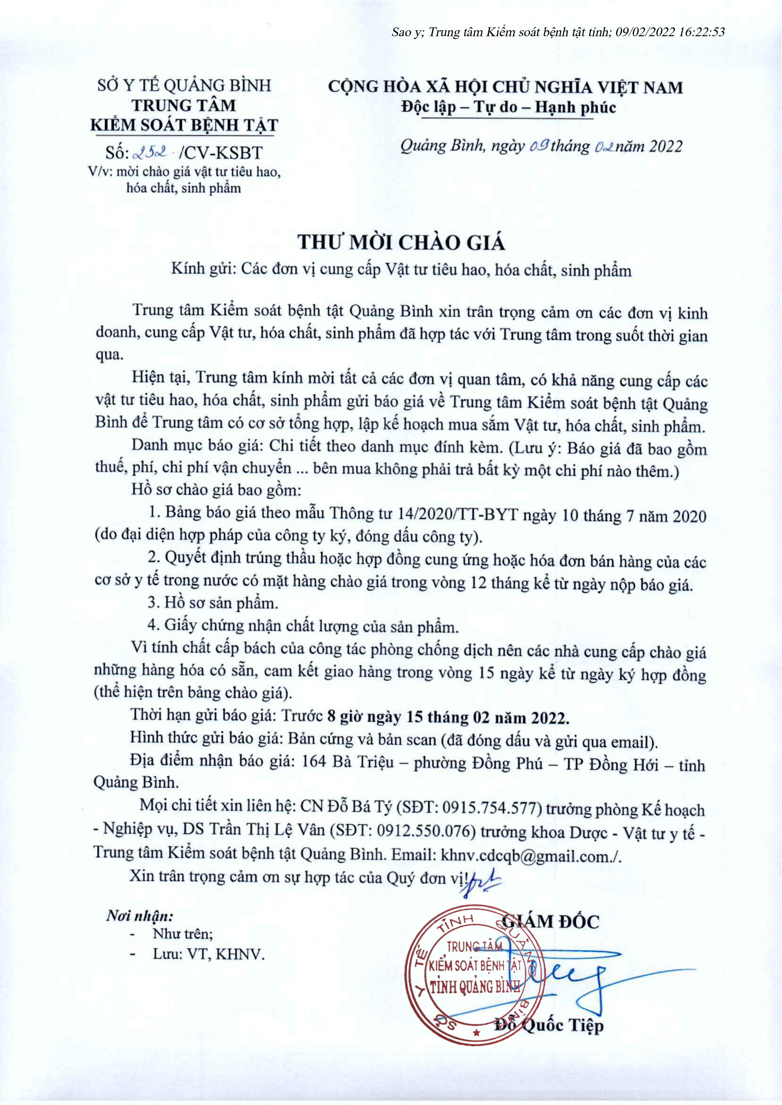 Thư mời chào giá