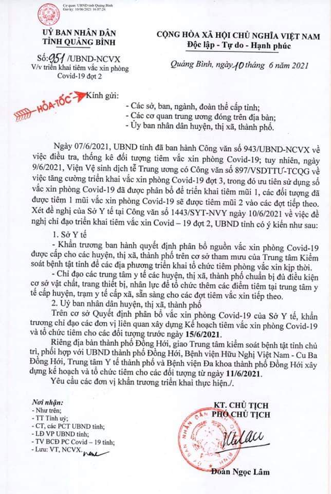 công văn 951 10 6 2021